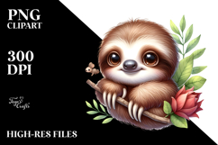 Digital Watercolor of Cute Baby Sloth PNG Product Image 2