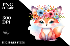 Sitting Fox with Flower Crown Clipart Product Image 2