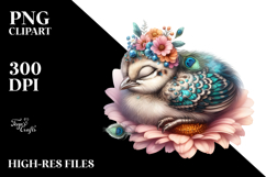 Cute Baby Peacock with Flower PNG Product Image 2