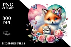 Baby Fox with Heart Watercolor PNG Product Image 2