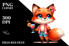 Beach Fox Holding Cocktail Clipart Product Image 2