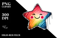 Colorful Smiling Star with Hearts PNG Product Image 2