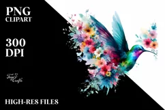 Abstract Watercollor Vibrant Hummingbird Clipart Product Image 3