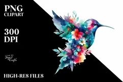 Abstract Watercollor Vibrant Hummingbird Clipart Product Image 1