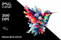 Abstract Watercollor Vibrant Hummingbird Clipart Product Image 1