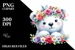 Cartoon Polar Bear with Flower Crown Clipart Product Image 3