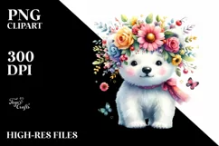 Cartoon Polar Bear with Flower Crown Clipart Product Image 3