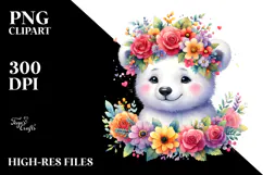 Cartoon Polar Bear with Flower Crown Clipart Product Image 2