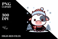 Cute Baby Cow on Sleight PNG Product Image 3