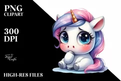 Watercolor Funny Unicorn PNG Product Image 1