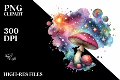 Colorful Watercolor Splash with Mushrooms | Clipart Product Image 1