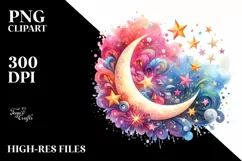 Vibrant Half Moon with Stars, Transparent PNG Product Image 1