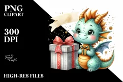 Cute Christmas Dragon Gift Box PNG Product Image 1