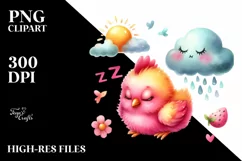 Baby Chicken Sleeping in Watercolor, PNG Product Image 2
