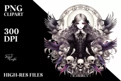 Detailed Watercolor Gothic Girl Clipart Product Image 3