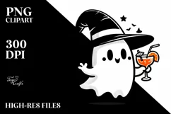 Cute Ghost with Orange Hat Holding Cocktail PNG Product Image 1