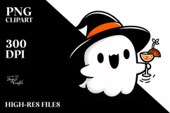 Cute Ghost with Sunglasses Holding Cocktail PNG Product Image 1