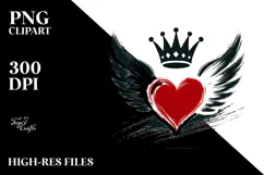 Decorative Heart with Wings and Crown PNG Product Image 2