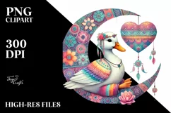 Colorful Cute Bohho Duck Heart Sitting on Half Moon, PNG Product Image 2