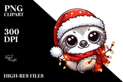 Cute Baby Sloth with Santa Hat PNG Product Image 2
