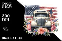 Watercolor Vintage Bus Flag Clipart Product Image 1