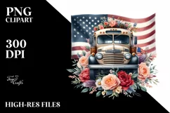 Watercolor Vintage Bus Flag Clipart Product Image 1