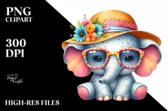 Cute Baby Elephant Watercolor Clipart Product Image 1