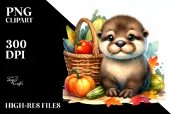 Quirky Baby Otter Autumn Basket | Sublimation | Clipart Product Image 3