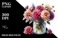 Watercolor Jar with Dahlia | Sublimation | Clipart Product Image 1