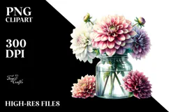Watercolor Jar with Dahlia | Sublimation | Clipart Product Image 2