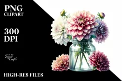 Watercolor Jar with Dahlia | Sublimation | Clipart Product Image 1