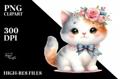 Watercolor Cute Cat Whimsical PNG Product Image 2
