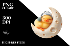 Sleeping Baby Duck On Moon | Clipart Product Image 2