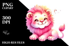 Cute Baby Lion in Vibrant Watercolor PNG Product Image 2