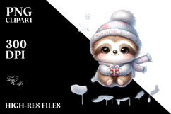 Cute Baby Sloth with Gift Box PNG Product Image 2