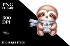 Cute Baby Sloth with Gift Box PNG Product Image 1
