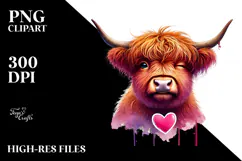Winking Highland Cow Digital Painting PNG Product Image 2