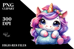 Cute Baby Unicorn Pillow PNG Product Image 2
