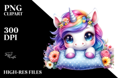 Vibrant Watercolor Smiling Cute Baby Unicorn, PNG Product Image 2
