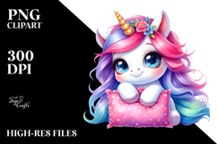 Smiling Baby Unicorn with Pillow, High-Res PNG Product Image 2
