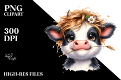 Baby Cow with Cool Hair, Watercolor Design PNG Product Image 2