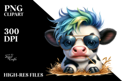 Funny Baby Cow with Hay Straw PNG Product Image 2