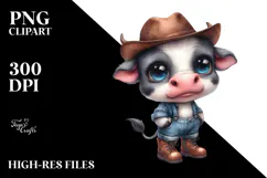 Watercolor Baby Cow with Big Eyes Hat and Boots | Clipart Product Image 2