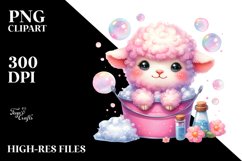 Smiling Cute Baby Lamb with Bubbly Bucket PNG Product Image 2