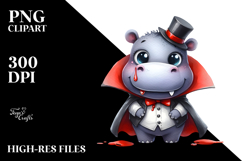 Funny Hippo Dressed as Vampire Clipart Product Image 2