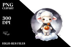 Cute Baby Lamb on Halloween Cloud PNG Product Image 2