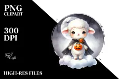 Cute Baby Lamb on Halloween Cloud PNG Product Image 2