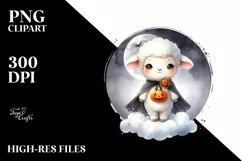 Cute Baby Lamb on Halloween Cloud PNG Product Image 1
