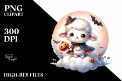 Cute Baby Lamb on Halloween Cloud PNG Product Image 1