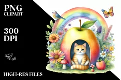 Cat House with Rainbow Watercolor | Sublimation | Clipart Product Image 1